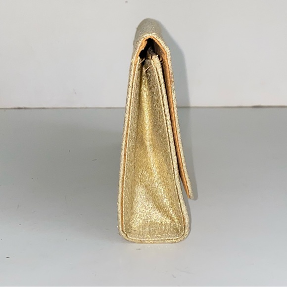 Vintage 1950s Gold Lame Clutch Snap Closure Evening Bag Purse Mid Century Modern - Picture 5 of 15